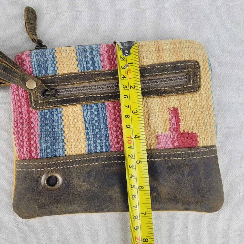 Myra Bag Midsummer Pouch‎ Woven Rug Leather Wristlet Yellow Multi Small